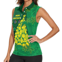 Cook Islands Christmas Women Sleeveless Polo Shirt Seashell Xmas Tree Tribal Waves - Polynesian Pride