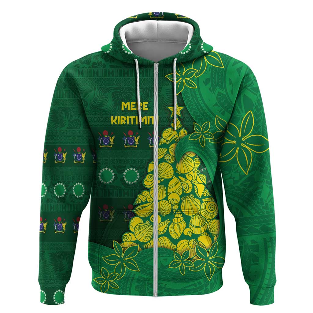 Cook Islands Christmas Zip Hoodie Seashell Xmas Tree Tribal Waves - Polynesian Pride