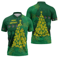 Cook Islands Christmas Zipper Polo Shirt Seashell Xmas Tree Tribal Waves - Polynesian Pride