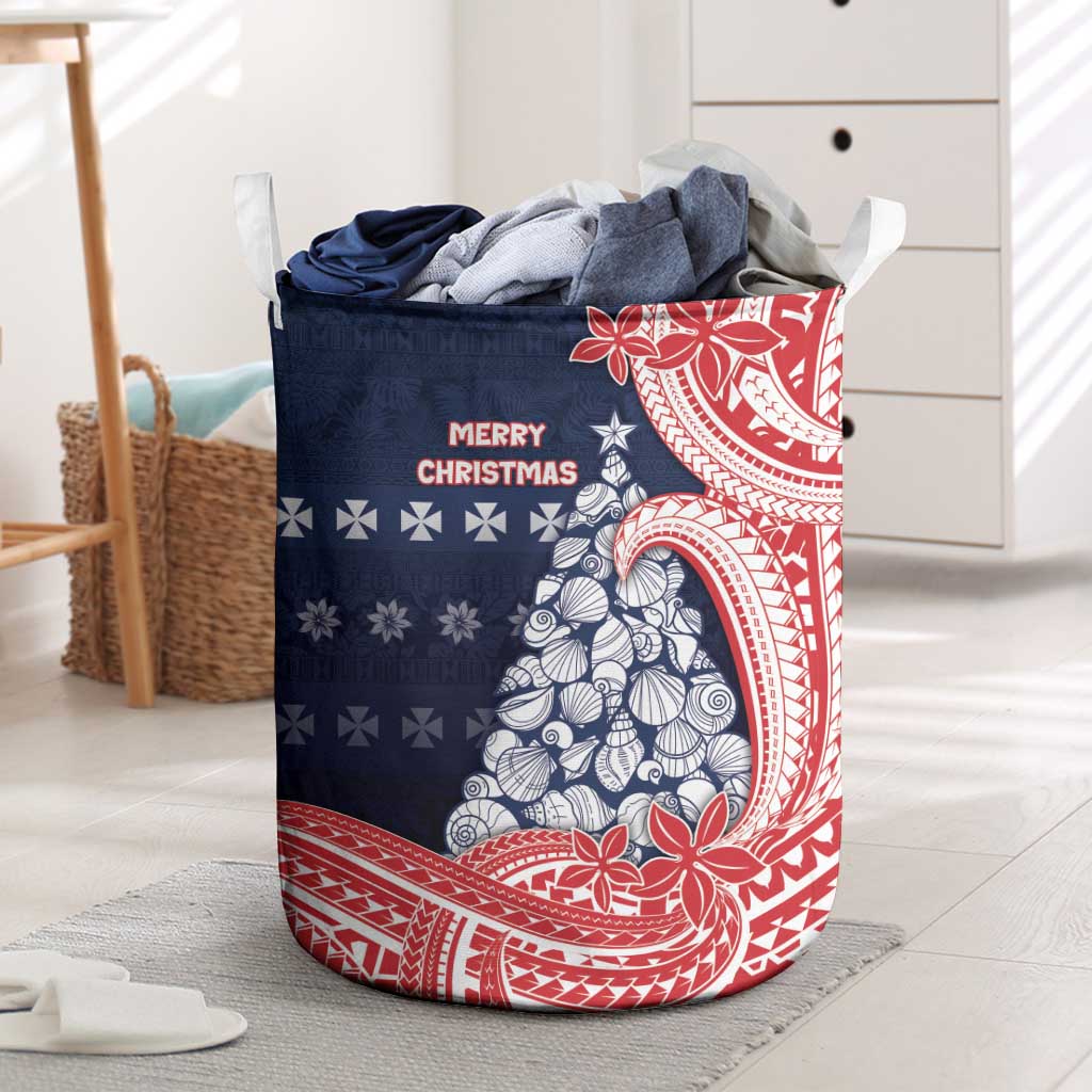 Wallis And Futuna Christmas Laundry Basket Seashell Xmas Tree Tribal Waves - Polynesian Pride
