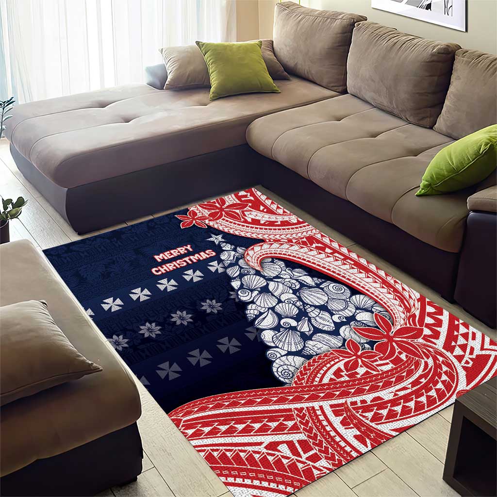 Wallis And Futuna Christmas Area Rug Seashell Xmas Tree Tribal Waves - Polynesian Pride
