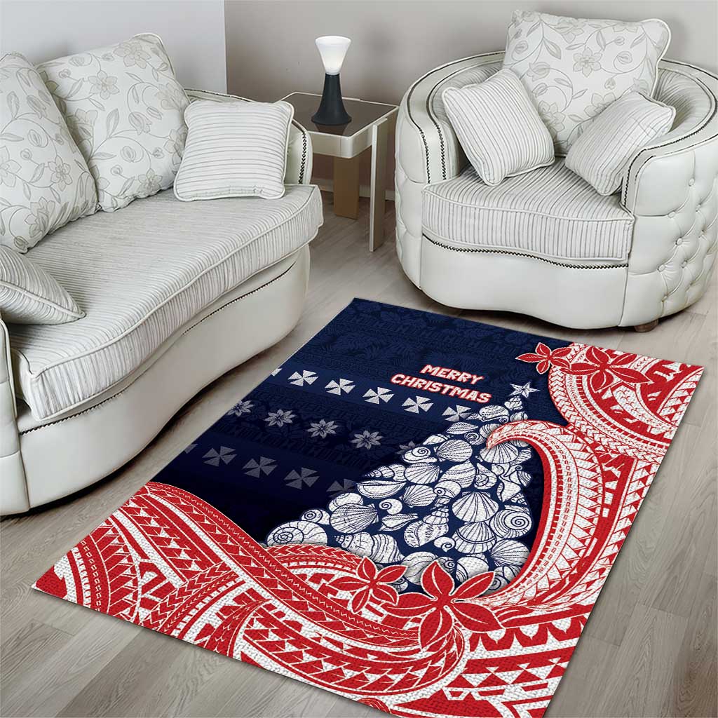 Wallis And Futuna Christmas Area Rug Seashell Xmas Tree Tribal Waves - Polynesian Pride