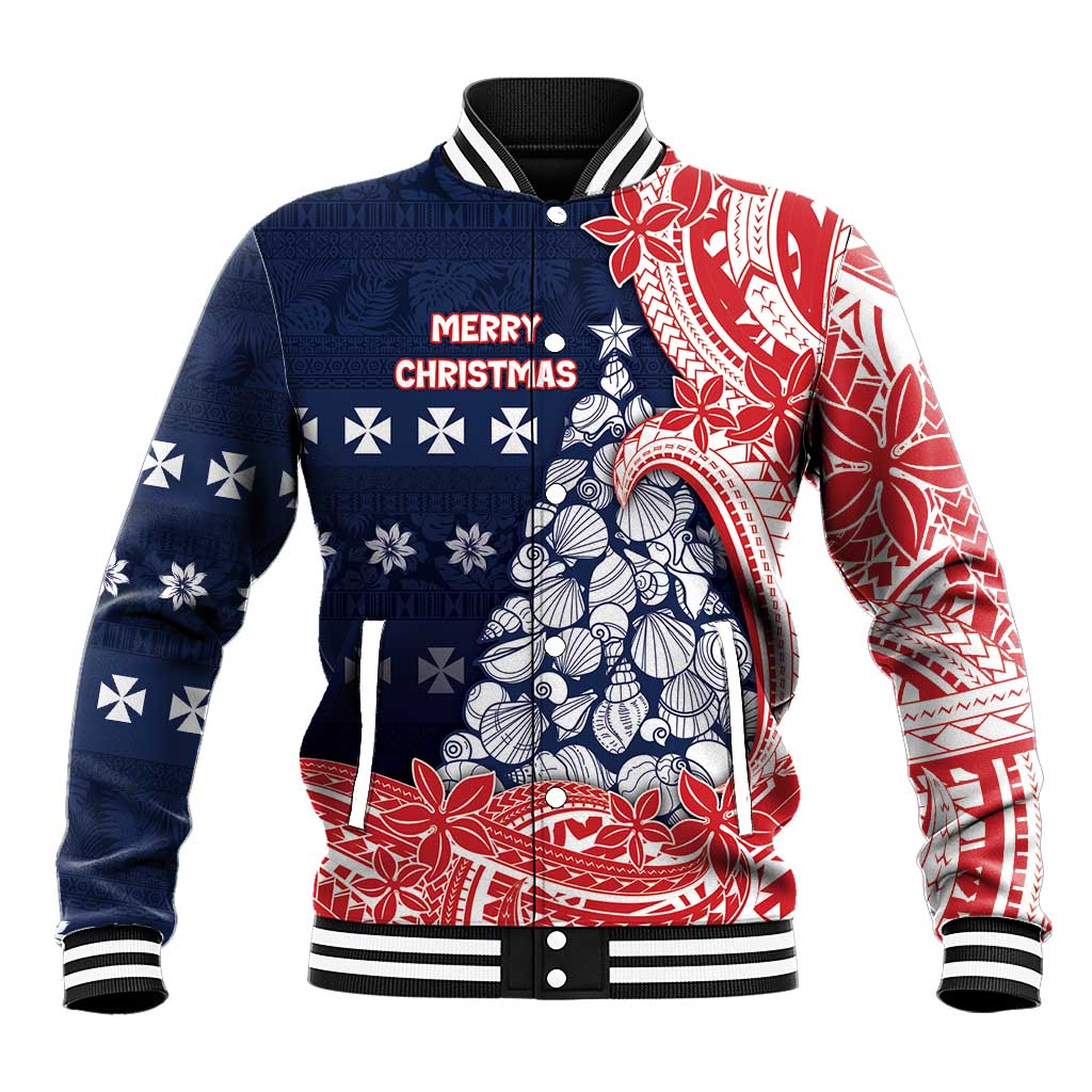 Wallis And Futuna Christmas Baseball Jacket Seashell Xmas Tree Tribal Waves - Polynesian Pride
