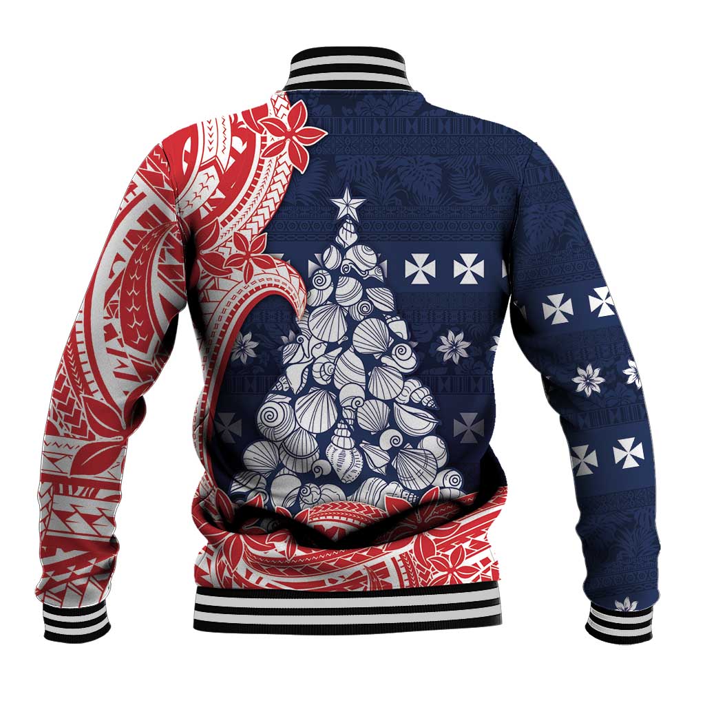 Wallis And Futuna Christmas Baseball Jacket Seashell Xmas Tree Tribal Waves - Polynesian Pride