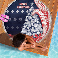 Wallis And Futuna Christmas Beach Blanket Seashell Xmas Tree Tribal Waves - Polynesian Pride