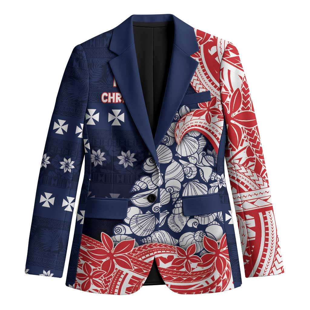 Wallis And Futuna Christmas Blazer Seashell Xmas Tree Tribal Waves - Polynesian Pride
