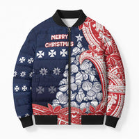 Wallis And Futuna Christmas Bomber Puffer Jacket Seashell Xmas Tree Tribal Waves - Polynesian Pride