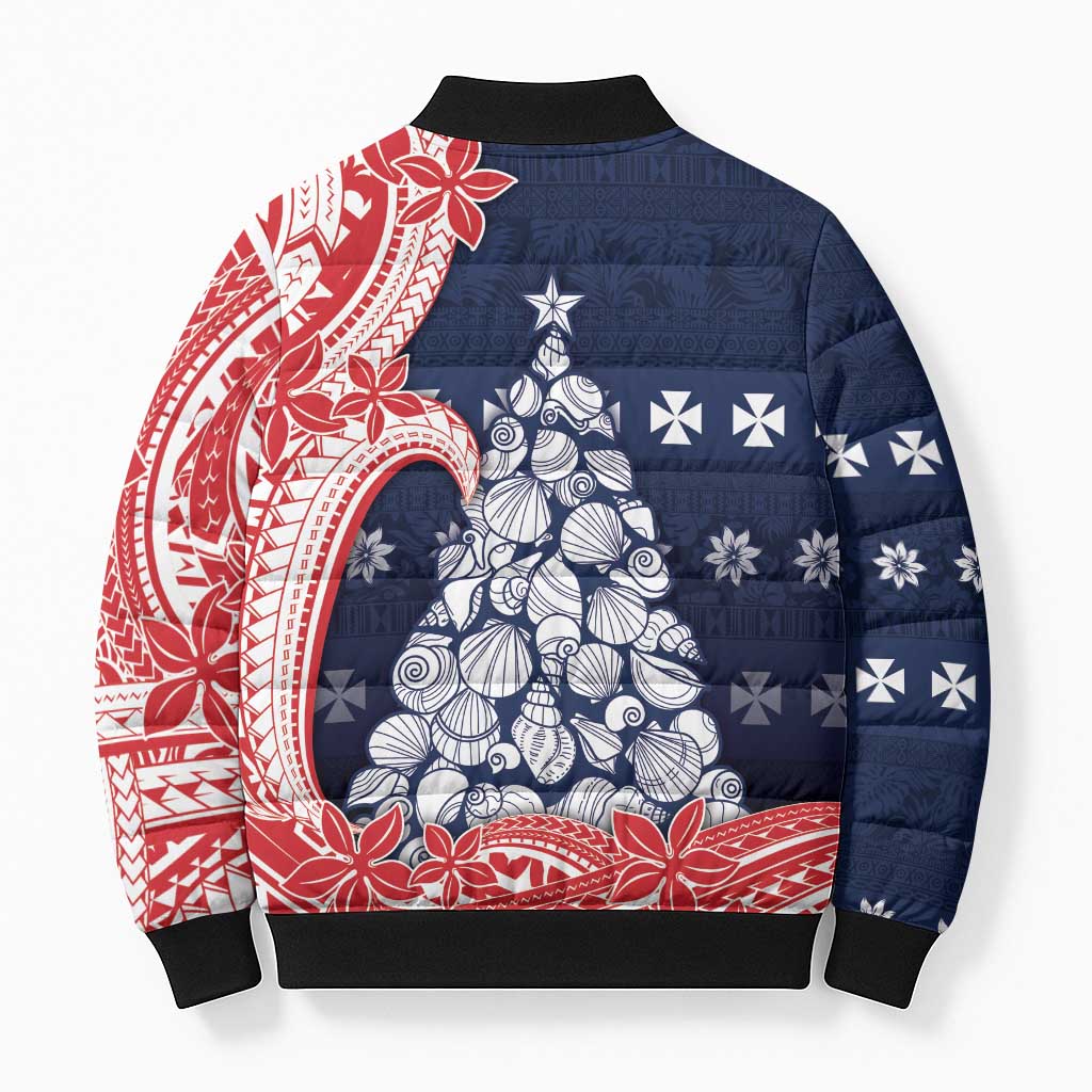 Wallis And Futuna Christmas Bomber Puffer Jacket Seashell Xmas Tree Tribal Waves - Polynesian Pride