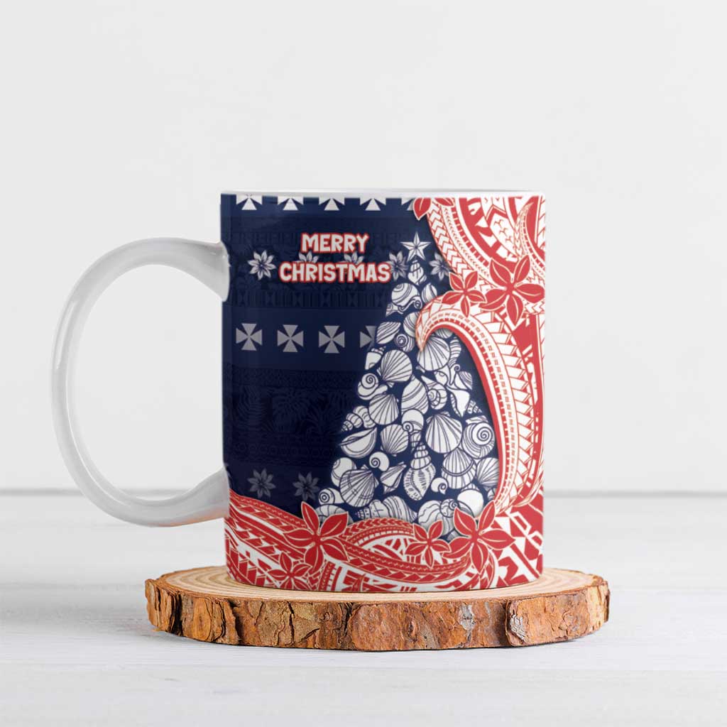 Wallis And Futuna Christmas Ceramic Mug Seashell Xmas Tree Tribal Waves - Polynesian Pride