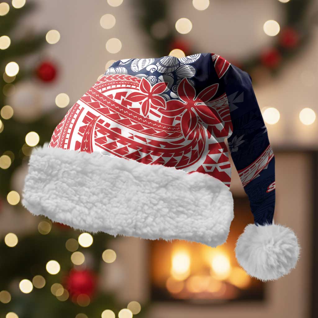 Wallis And Futuna Christmas Santa Hat Seashell Xmas Tree Tribal Waves - Polynesian Pride