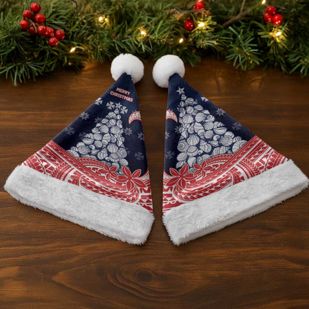 Wallis And Futuna Christmas Santa Hat Seashell Xmas Tree Tribal Waves - Polynesian Pride