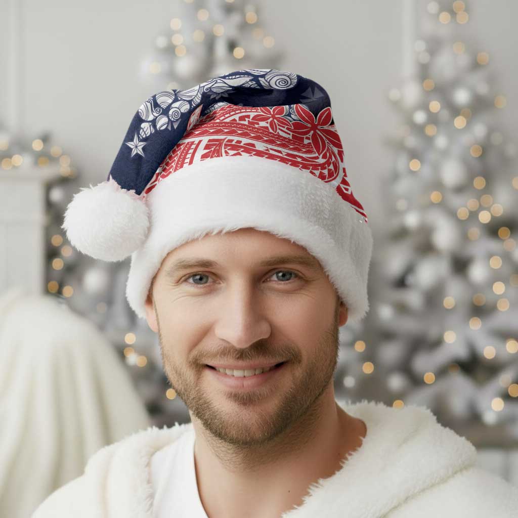 Wallis And Futuna Christmas Santa Hat Seashell Xmas Tree Tribal Waves - Polynesian Pride