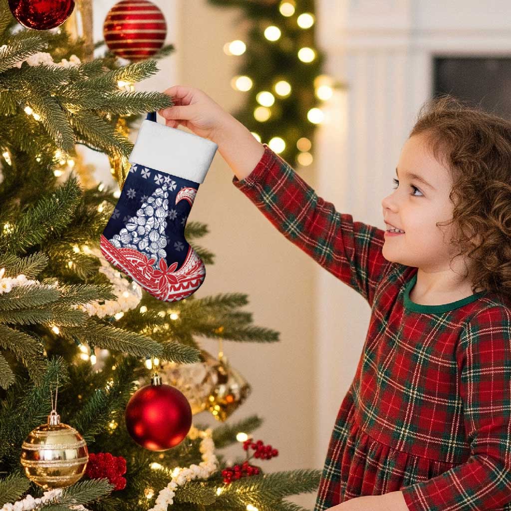 Wallis And Futuna Christmas Stocking Seashell Xmas Tree Tribal Waves - Polynesian Pride