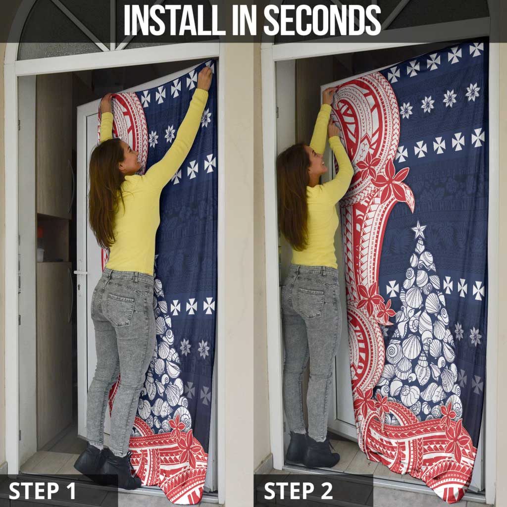 Wallis And Futuna Christmas Door Cover Seashell Xmas Tree Tribal Waves - Polynesian Pride