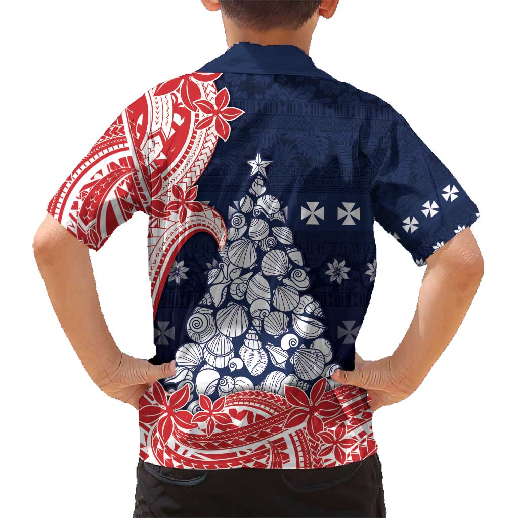 Wallis And Futuna Christmas Family Matching Summer Maxi Dress and Hawaiian Shirt Seashell Xmas Tree Tribal Waves - Polynesian Pride