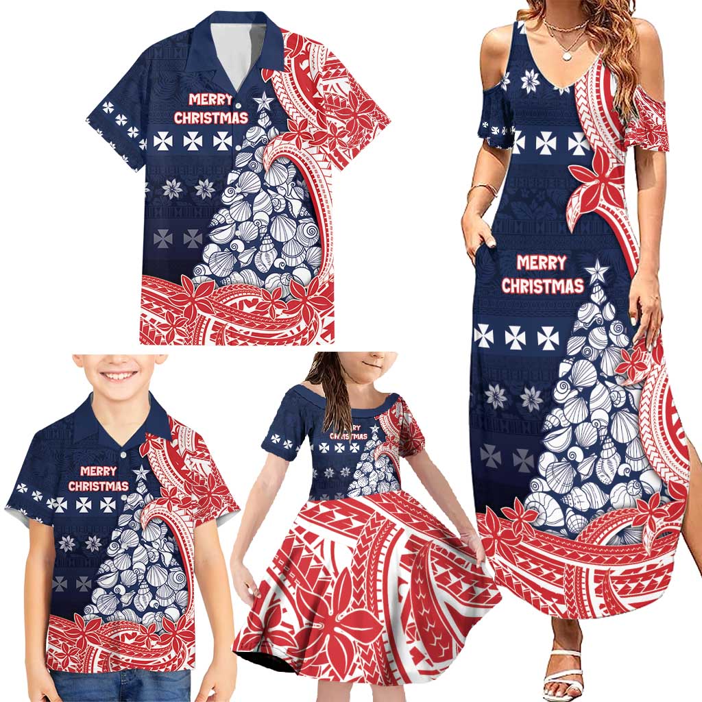 Wallis And Futuna Christmas Family Matching Summer Maxi Dress and Hawaiian Shirt Seashell Xmas Tree Tribal Waves - Polynesian Pride