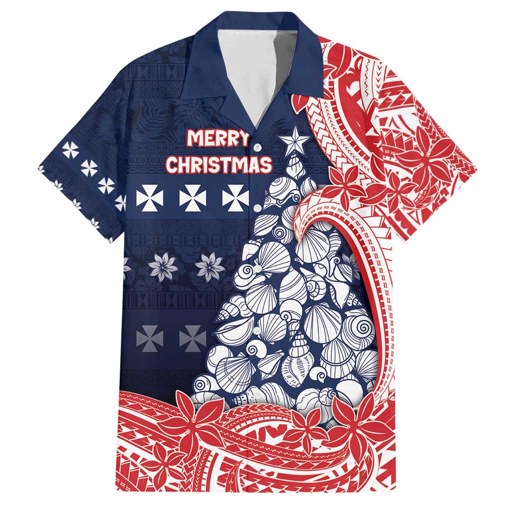 Wallis And Futuna Christmas Family Matching Summer Maxi Dress and Hawaiian Shirt Seashell Xmas Tree Tribal Waves - Polynesian Pride