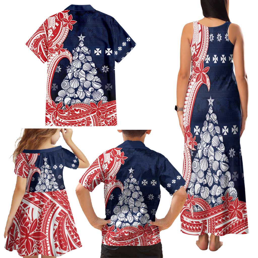 Wallis And Futuna Christmas Family Matching Tank Maxi Dress and Hawaiian Shirt Seashell Xmas Tree Tribal Waves - Polynesian Pride