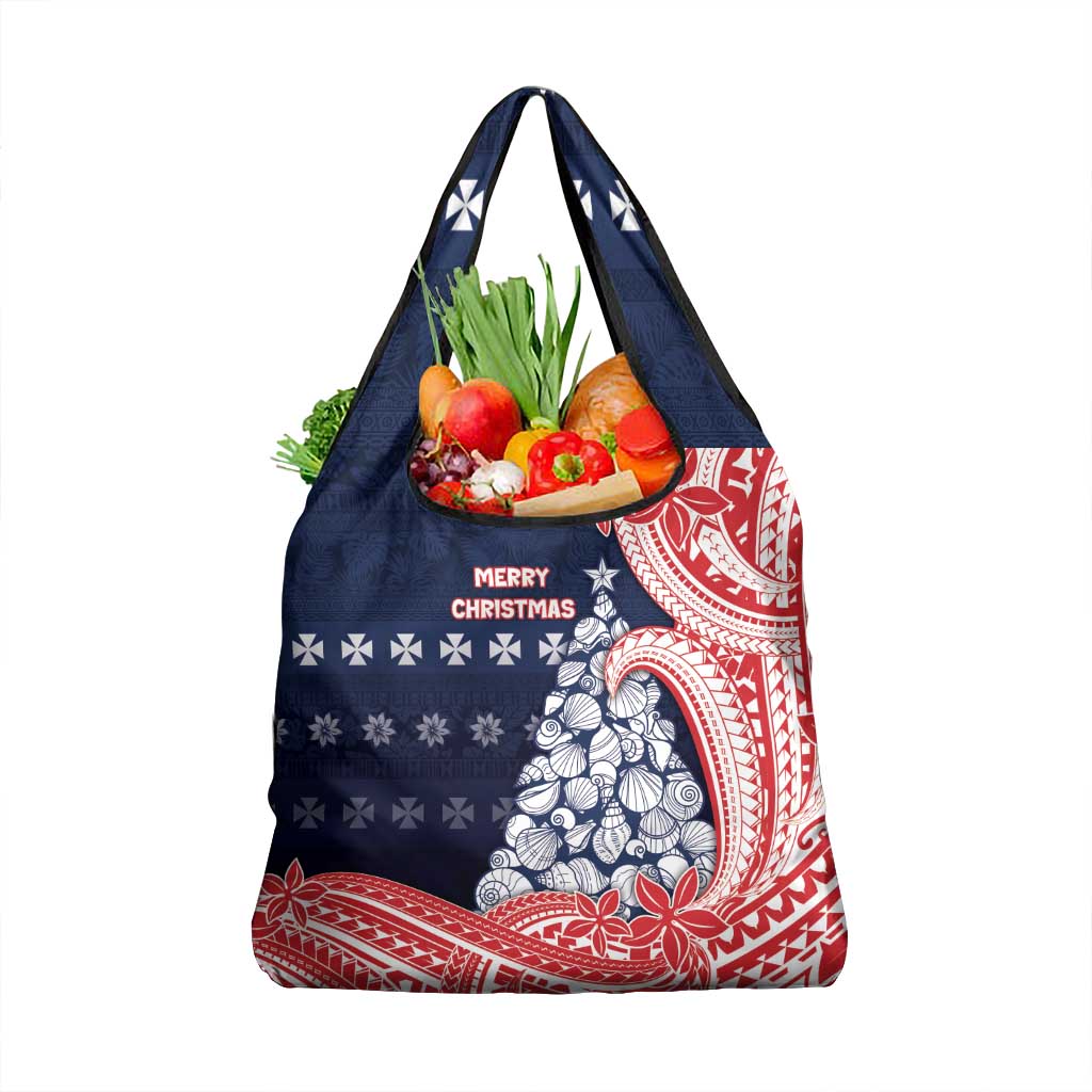 Wallis And Futuna Christmas Grocery Bag Seashell Xmas Tree Tribal Waves - Polynesian Pride