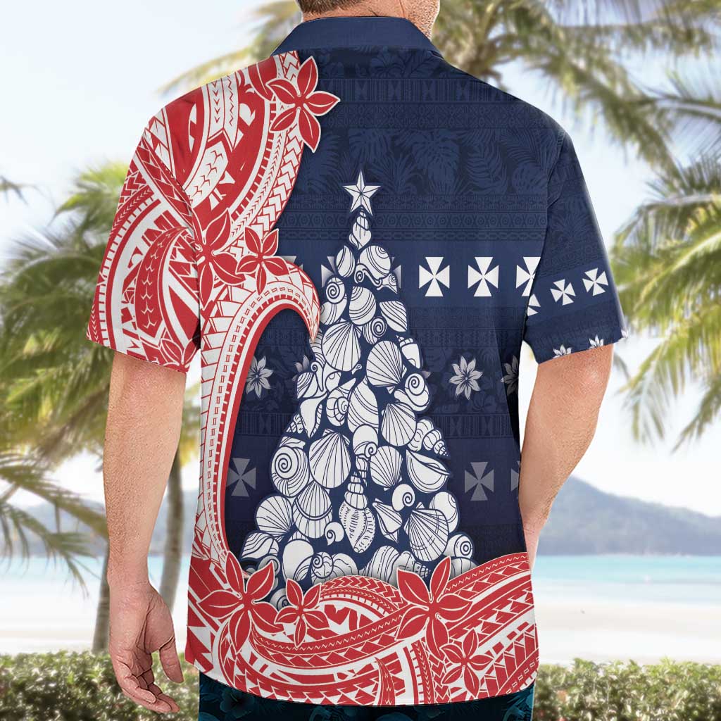 Wallis And Futuna Christmas Hawaiian Shirt Seashell Xmas Tree Tribal Waves - Polynesian Pride