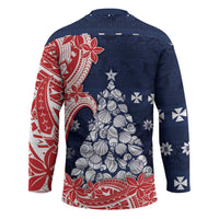 Wallis And Futuna Christmas Hockey Jersey Seashell Xmas Tree Tribal Waves - Polynesian Pride