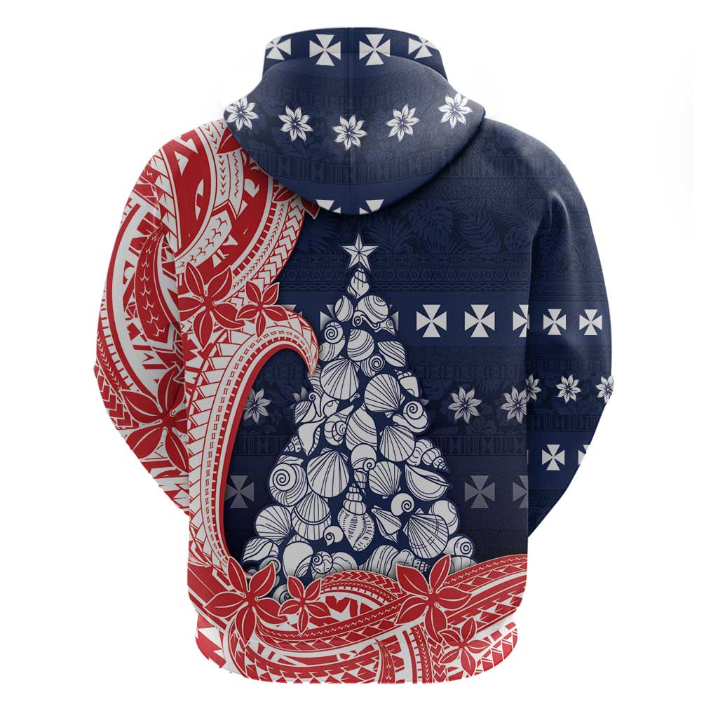 Wallis And Futuna Christmas Hoodie Seashell Xmas Tree Tribal Waves - Polynesian Pride