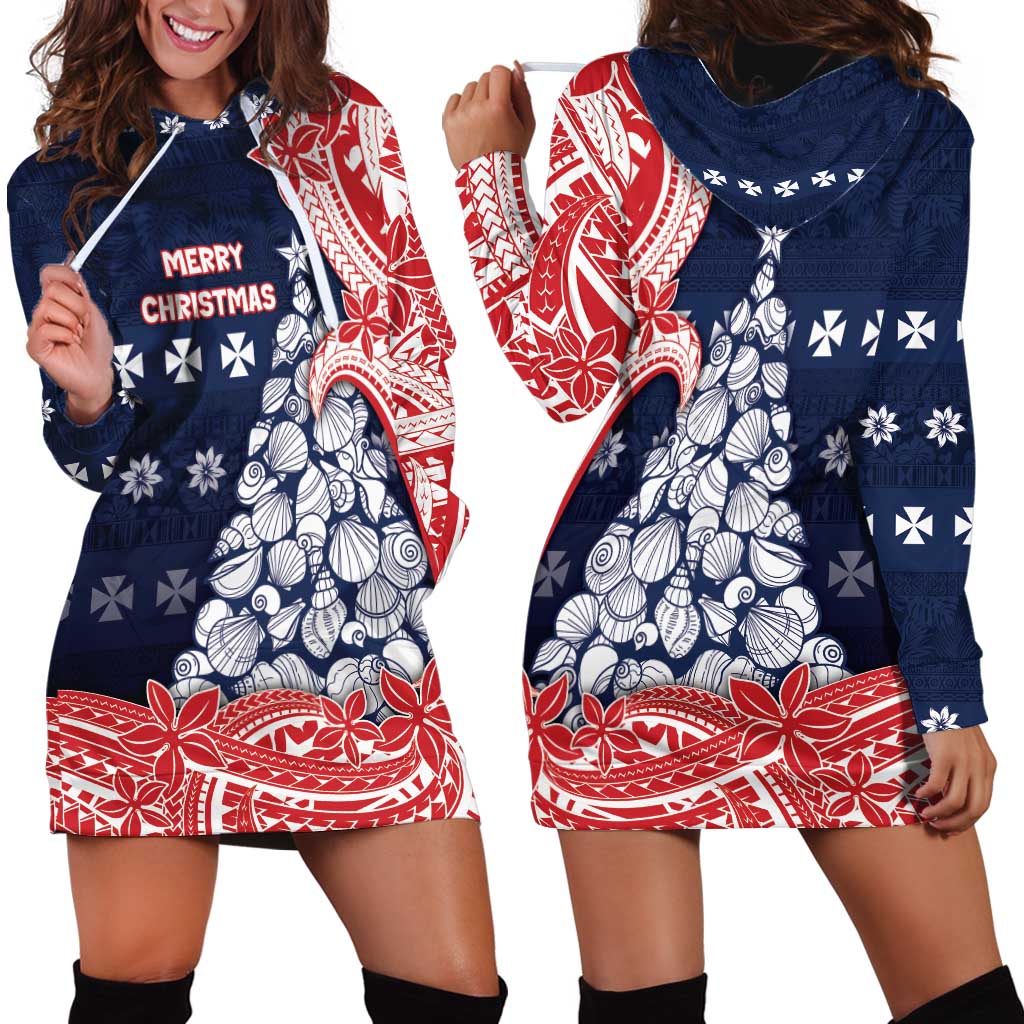 Wallis And Futuna Christmas Hoodie Dress Seashell Xmas Tree Tribal Waves - Polynesian Pride