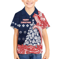 Wallis And Futuna Christmas Kid Hawaiian Shirt Seashell Xmas Tree Tribal Waves - Polynesian Pride