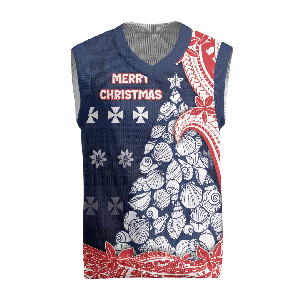 Wallis And Futuna Christmas Knitted V-Neck Vest Seashell Xmas Tree Tribal Waves - Polynesian Pride