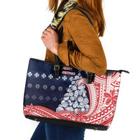 Wallis And Futuna Christmas Leather Tote Bag Seashell Xmas Tree Tribal Waves - Polynesian Pride