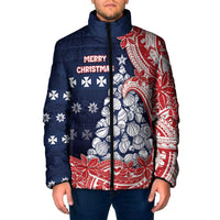 Wallis And Futuna Christmas Padded Jacket Seashell Xmas Tree Tribal Waves - Polynesian Pride