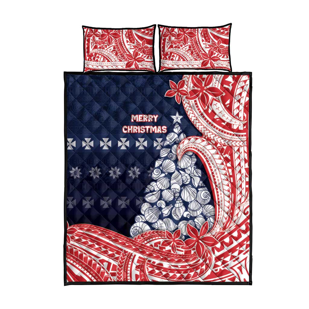 Wallis And Futuna Christmas Quilt Bed Set Seashell Xmas Tree Tribal Waves - Polynesian Pride