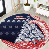 Wallis And Futuna Christmas Round Carpet Seashell Xmas Tree Tribal Waves - Polynesian Pride