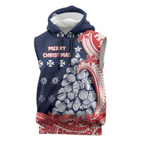 Wallis And Futuna Christmas Sleeveless Hoodie Seashell Xmas Tree Tribal Waves - Polynesian Pride