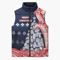 Wallis And Futuna Christmas Sleeveless Puffer Jacket Seashell Xmas Tree Tribal Waves - Polynesian Pride
