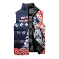 Wallis And Futuna Christmas Sleeveless Puffer Jacket Seashell Xmas Tree Tribal Waves - Polynesian Pride