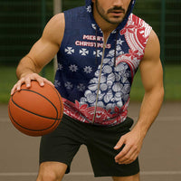 Wallis And Futuna Christmas Sleeveless Zip Hoodie Seashell Xmas Tree Tribal Waves - Polynesian Pride