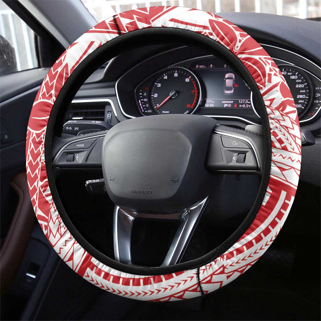 Wallis And Futuna Christmas Steering Wheel Cover Seashell Xmas Tree Tribal Waves - Polynesian Pride