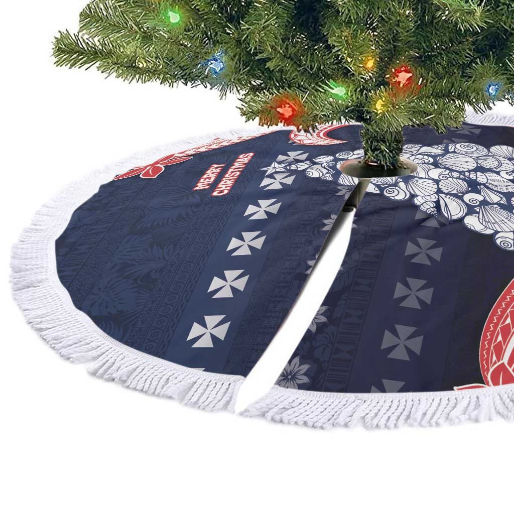 Wallis And Futuna Christmas Tree Skirt Seashell Xmas Tree Tribal Waves - Polynesian Pride