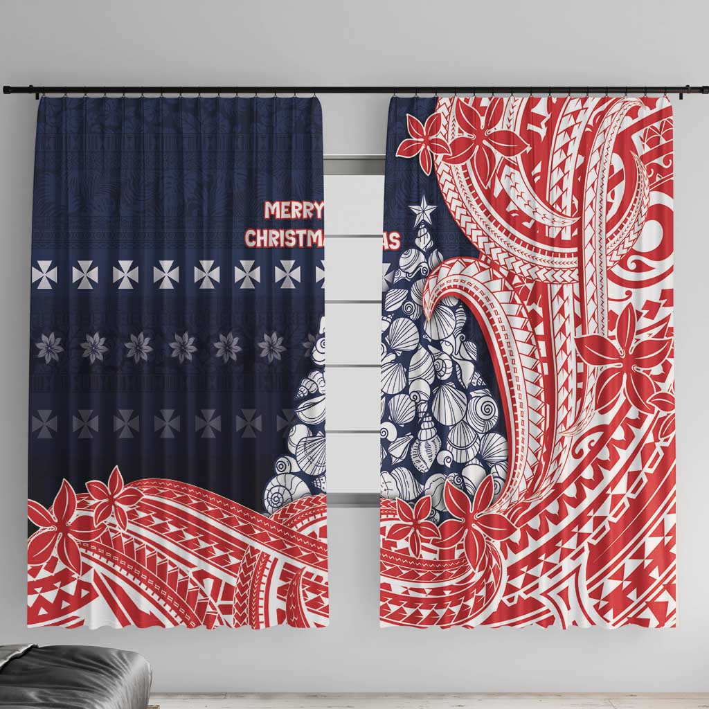 Wallis And Futuna Christmas Window Curtain Seashell Xmas Tree Tribal Waves - Polynesian Pride