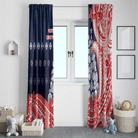 Wallis And Futuna Christmas Window Curtain Seashell Xmas Tree Tribal Waves - Polynesian Pride