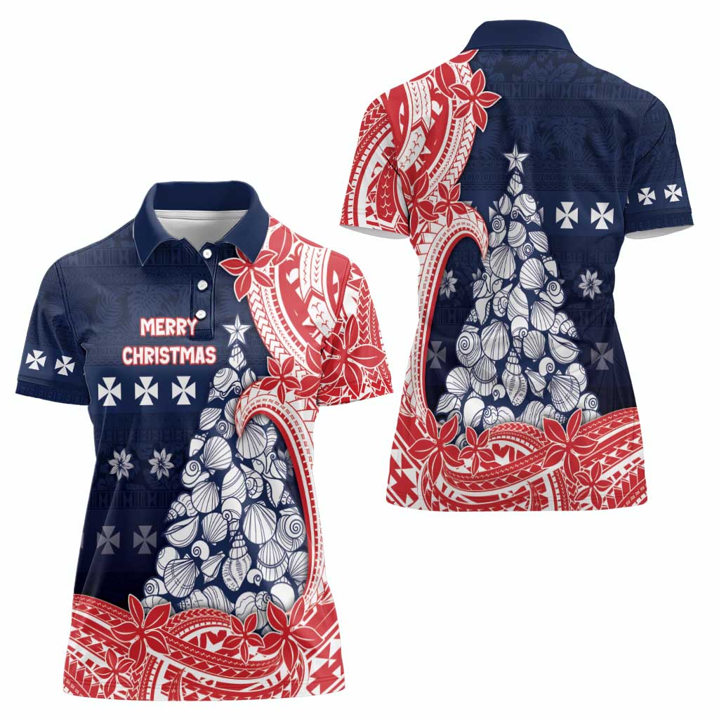 Wallis And Futuna Christmas Women Polo Shirt Seashell Xmas Tree Tribal Waves - Polynesian Pride