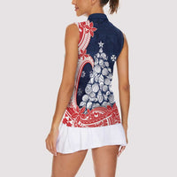 Wallis And Futuna Christmas Women Sleeveless Polo Shirt Seashell Xmas Tree Tribal Waves - Polynesian Pride