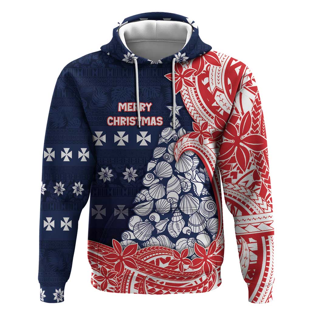 Wallis And Futuna Christmas Zip Hoodie Seashell Xmas Tree Tribal Waves - Polynesian Pride
