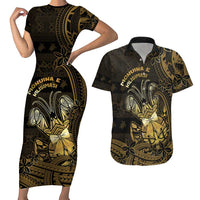 Niue Christmas Couples Matching Short Sleeve Bodycon Dress and Hawaiian Shirt Niuean Crab Xmas Tribal Waves - Polynesian Pride