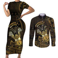 Niue Christmas Couples Matching Short Sleeve Bodycon Dress and Long Sleeve Button Shirt Niuean Crab Xmas Tribal Waves - Polynesian Pride