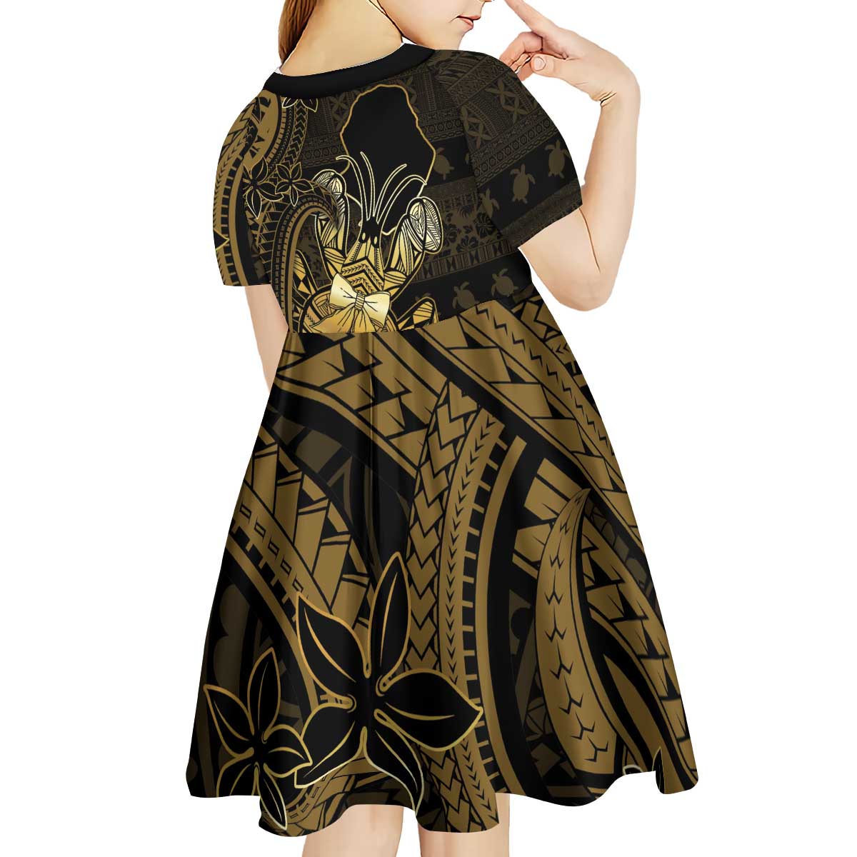 Niue Christmas Kid Short Sleeve Dress Niuean Crab Xmas Tribal Waves - Polynesian Pride