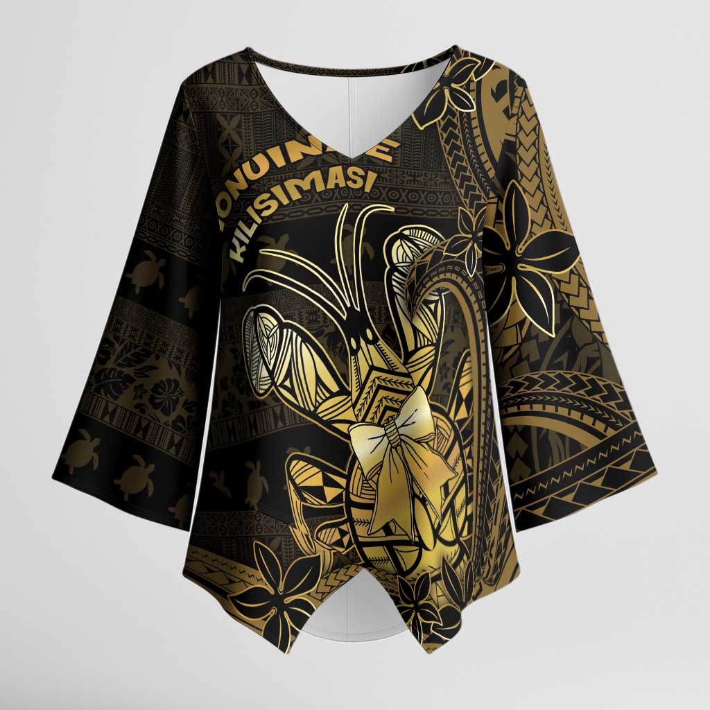 Niue Christmas Kimono Sleeve Blouse Niuean Crab Xmas Tribal Waves - Polynesian Pride