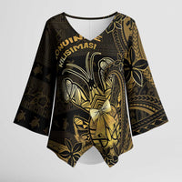 Niue Christmas Kimono Sleeve Blouse Niuean Crab Xmas Tribal Waves - Polynesian Pride