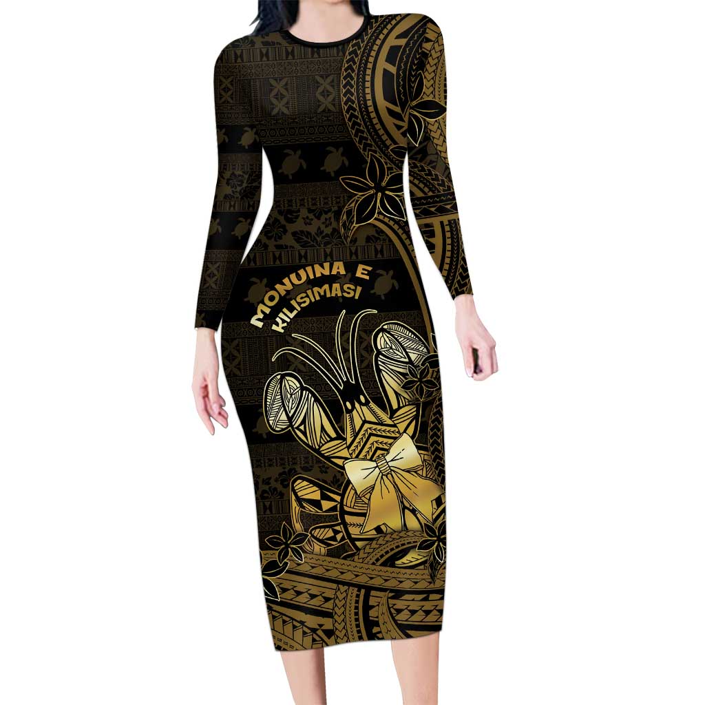 Niue Christmas Long Sleeve Bodycon Dress Niuean Crab Xmas Tribal Waves - Polynesian Pride